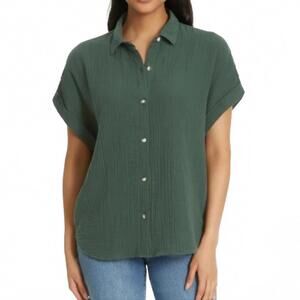 Jessica Simpson Cotton Gauze Short-Sleeve Button-Up Top NWT Small